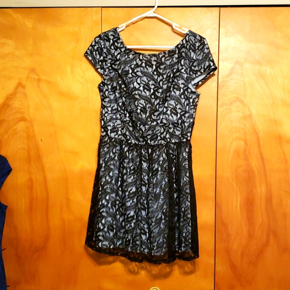 Three pink hearts black and blue lace dress. Perfect no flaws. 100% Polyester.